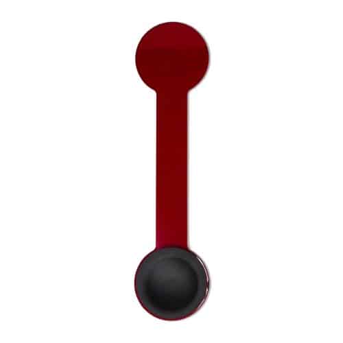 Gennemsigtig med rød i den ene ende og sort i den anden